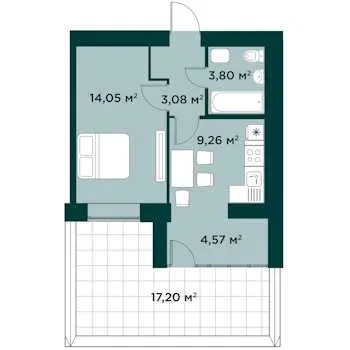 1-кімнатна квартира у ЖК Millennium Park: тераса 17,2 м², укриття в будинку - фото 3