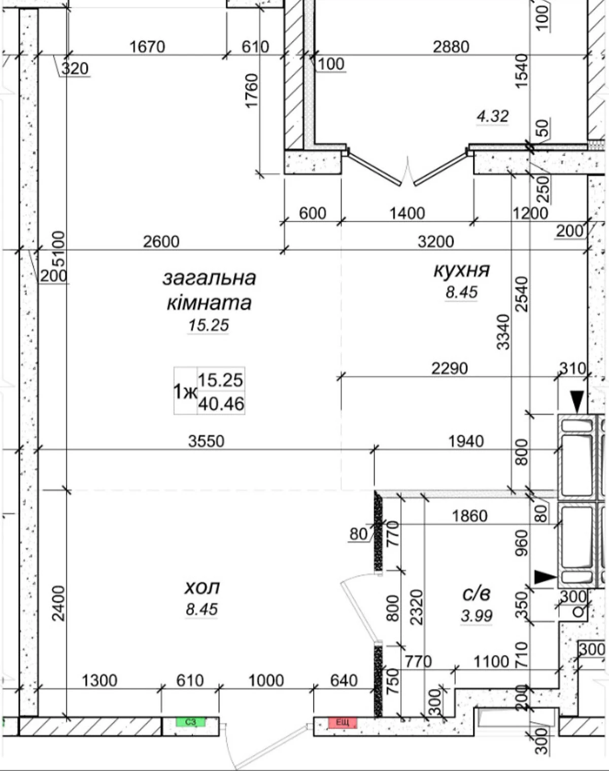1-кімнатна квартира, Новосілки: новобудова, газобетонні стіни - фото 3