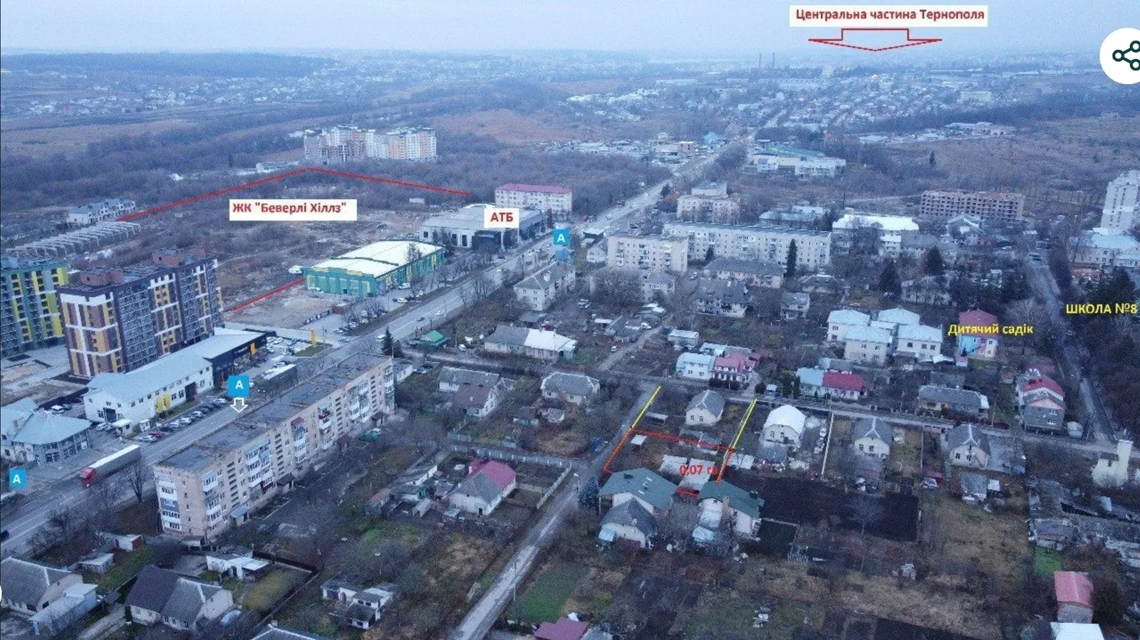 Ділянка 7 соток, Тернопіль: правильна форма, вода та каналізація - фото 1