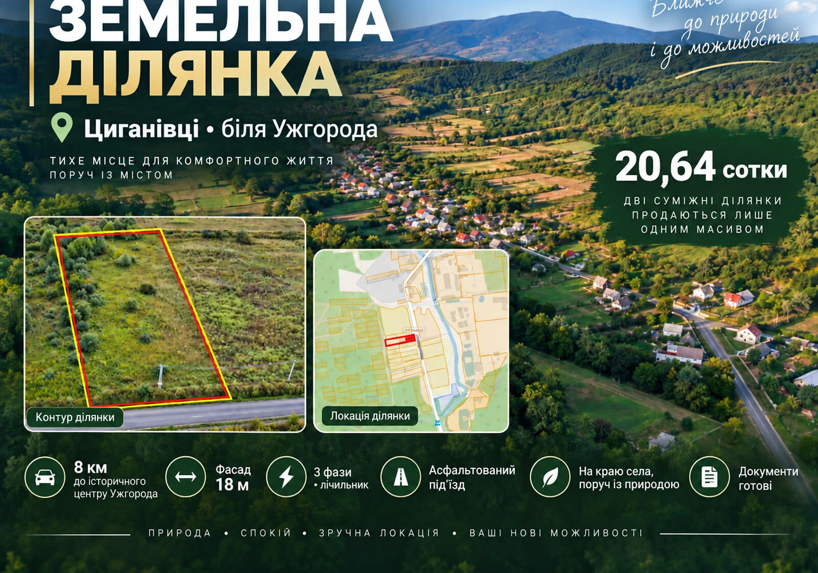 Ділянка 20.64 сотки, Циганівці: під житлову забудову, електрика - фото 1