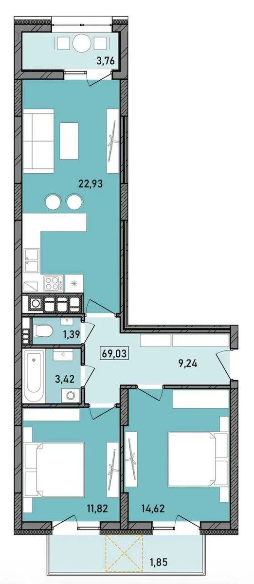 2-комнатная квартира в ЖК PRAUD Select: панорамные окна, терраса, паркинг, фото 5