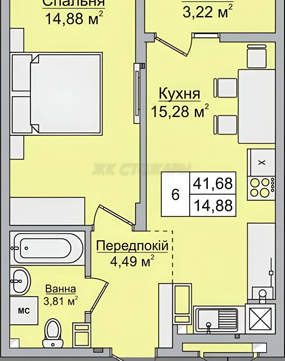 1-кімнатна квартира, Софіївська Борщагівка: закритий двір - фото 1