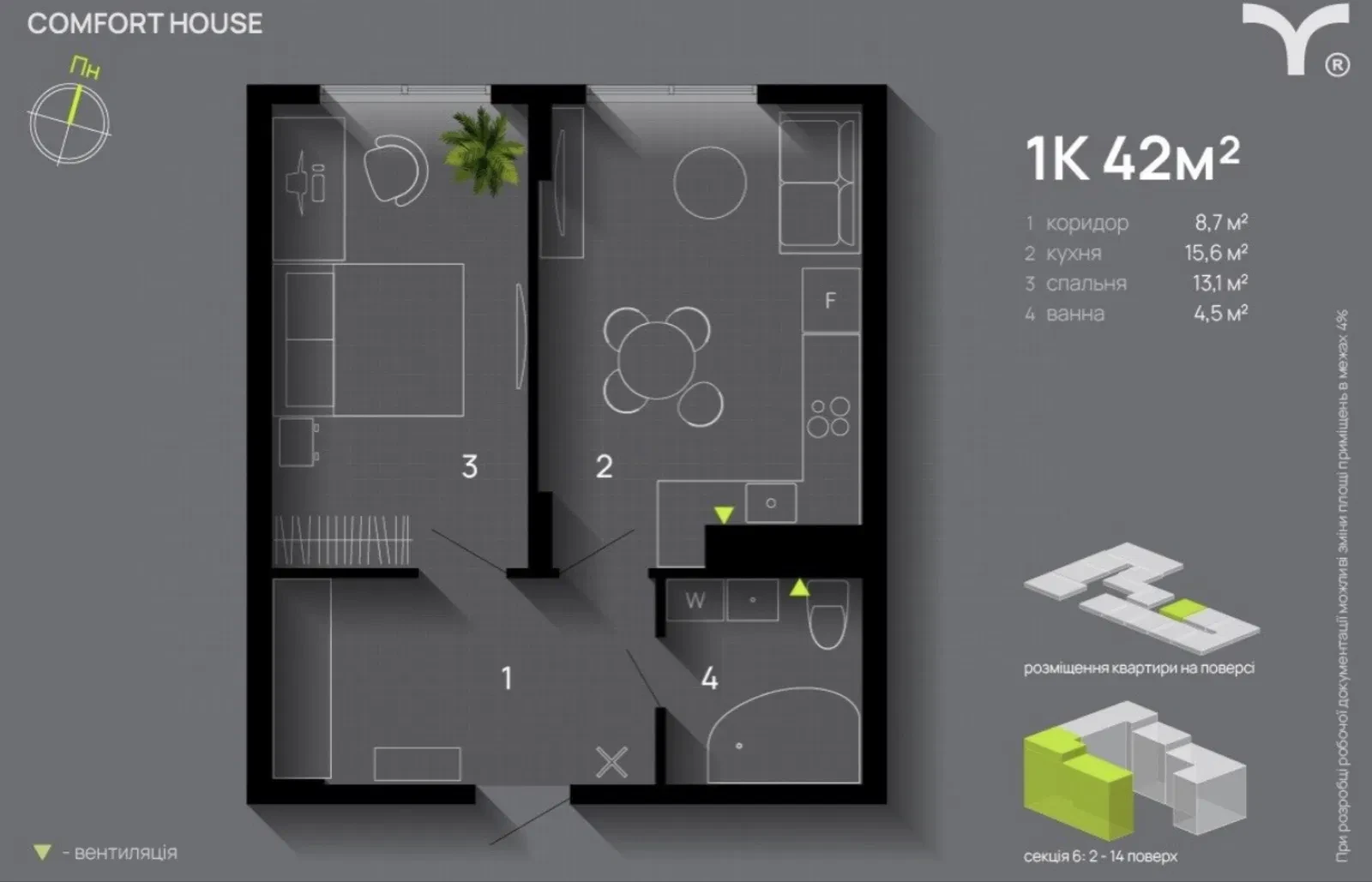 1-комнатная квартира в ЖК Comfort House: 2 минуты пешком до реки