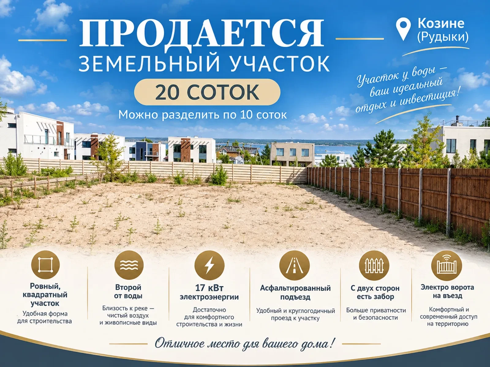 Участок 20 соток, Козин (Рудики): электроворота, 20 киловатт