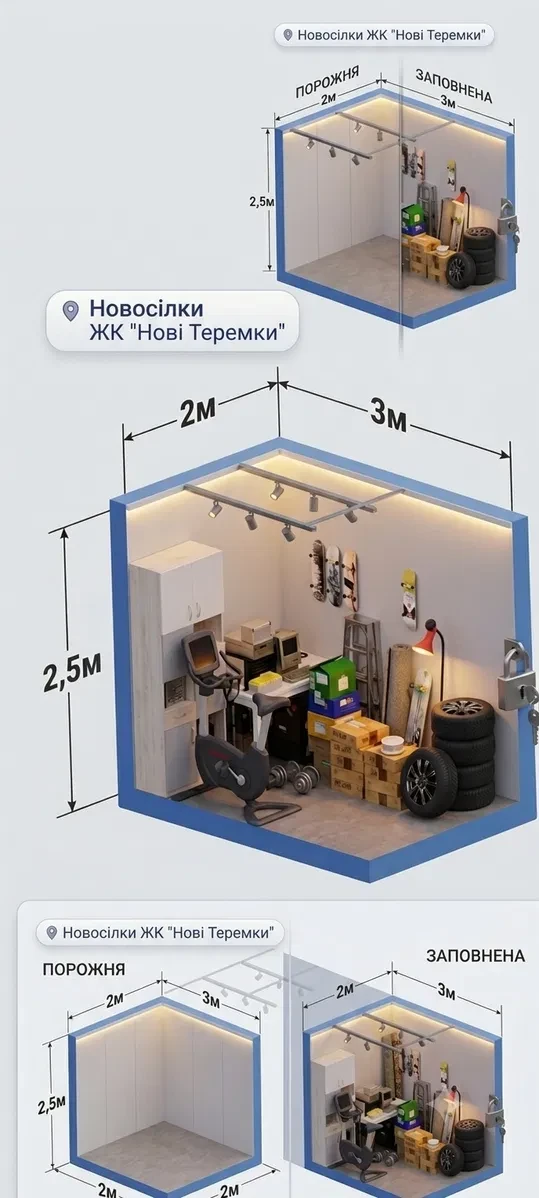 Комора у ЖК Нові Теремки: оренда або продаж, розтермінування на рік