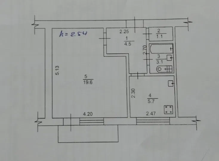 1-кімнатна квартира, Васильків: кімната 19,6 м², газова колонка, фото 5