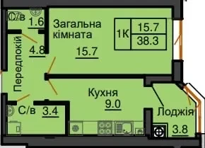 1-кімнатна квартира у ЖК Софія Резеденс: здача 2026 року, вікна у двір - фото 3